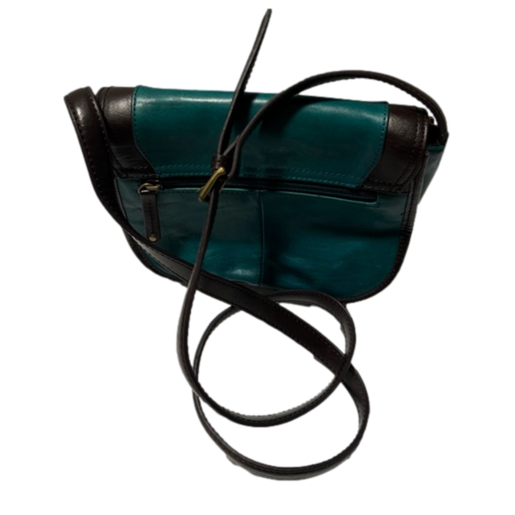 Tignanello Vintage Status Saddle Flap Teal & Brown Leather Crossbody Bag - Picture 3 of 7